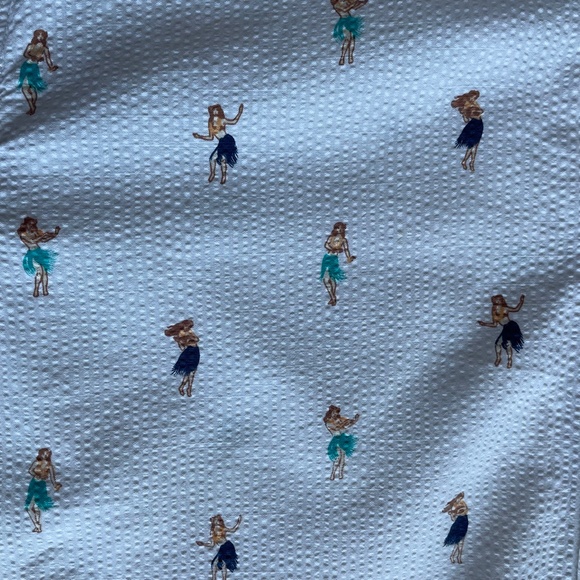 Tommy Bahama Mens XL White Hu-La-La Camp Shirt Dancing Hula Girls Seersucker - Picture 3 of 4
